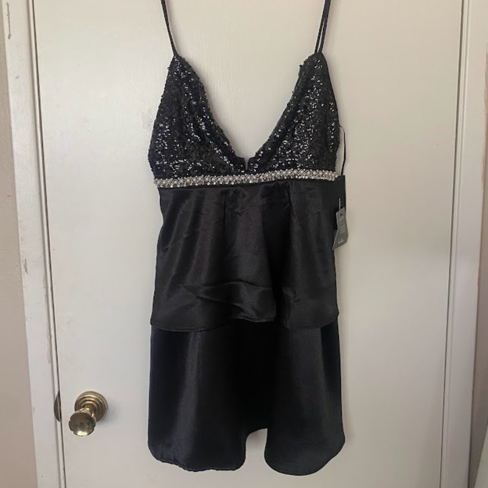 Black Dress with Sequence and Pearl Detailing